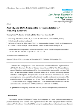 An FSK and OOK Compatible RF Demodulator for Wake up Receivers