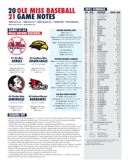 Ole Miss Baseball 20 21 Game Notes