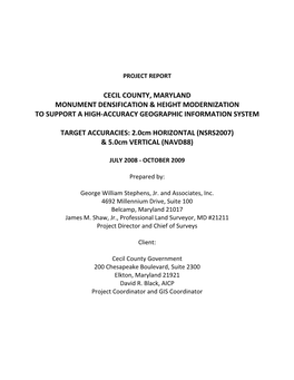 Cecil County, Maryland Monument Densification & Height Modernization to Support a High‐Accuracy Geographic Information System