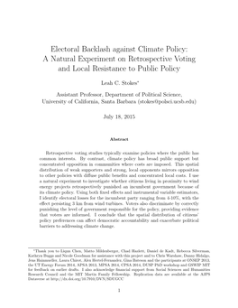 Electoral Backlash Against Climate Policy: a Natural Experiment on Retrospective Voting and Local Resistance to Public Policy