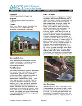 Tree/Shrub Establishment WV Fact Sheet – Ornamental Plantings 612