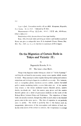 On the Migration of Certain Birds in Tokyo and Vicinity (II)