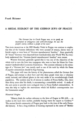 A Social Ecology of the German Jews of Prague