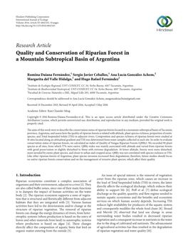 Quality and Conservation of Riparian Forest in a Mountain Subtropical Basin of Argentina