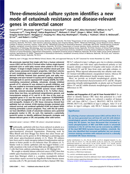 Three-Dimensional Culture System Identifies a New Mode of Cetuximab Resistance and Disease-Relevant Genes in Colorectal Cancer