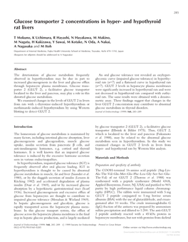 Glucose Transporter 2 Concentrations in Hyper- and Hypothyroid Rat Livers