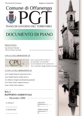 Comune Di Offanengo PGT PIANO DI GOVERNO DEL TERRITORIO DOCUMENTO DI PIANO