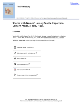 Luxury Textile Imports in Eastern Africa, C. 1800–1885