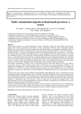 Mafic Volcaniclastic Deposits in Flood Basalt Provinces: a Review