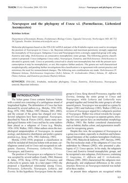 Neuropogon and the Phylogeny of Usnea S.L