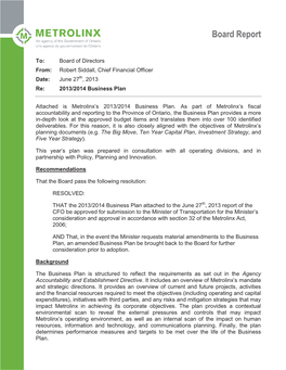 2013/14 Business Plan and Capital and Operating Plan