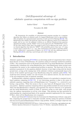 (Sub) Exponential Advantage of Adiabatic Quantum Computation with No Sign Problem