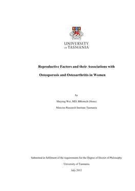 Reproductive Factors and Their Associations with Osteoporosis And