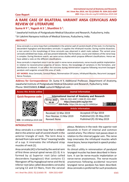 A RARE CASE of BILATERAL VARIANT ANSA CERVICALIS and REVIEW of LITERATURE Suma H Y 1, Yogesh a S 1, Shanthini S 2