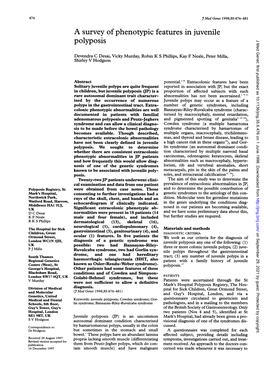 A Survey of Phenotypic Features in Juvenile Polyposis J Med Genet: First Published As 10.1136/Jmg.35.6.476 on 1 June 1998