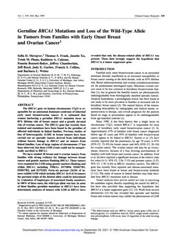 Germline BRCA1 Mutations and Loss of the Wild-Type Allele in Tumors from Families with Early Onset Breast and Ovarian Cancer1