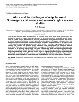 Africa and the Challenges of Unipolar World: Sovereignty, Civil Society and Women’S Rights As Case Studies