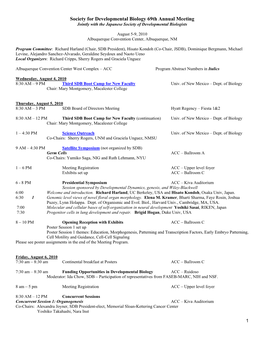 Society for Developmental Biology 69Th Annual Meeting Jointly with the Japanese Society of Developmental Biologists