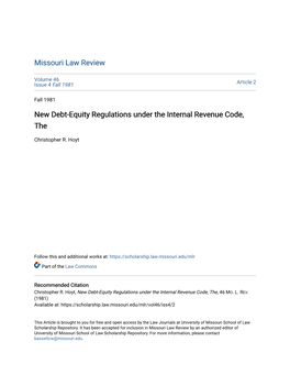 New Debt-Equity Regulations Under the Internal Revenue Code, The