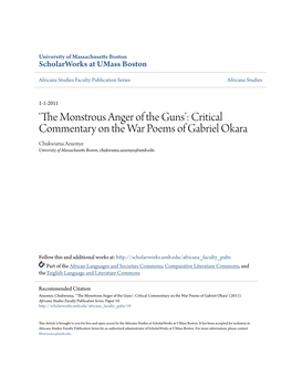 Critical Commentary on the War Poems of Gabriel Okara Chukwuma Azuonye University of Massachusetts Boston, Chukwuma.Azuonye@Umb.Edu