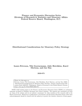 Distributional Considerations for Monetary Policy Strategy