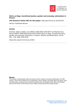 Transitional Justice, Gender and Everyday Nationalism in Kosovo LSE Research Online URL for This Paper: Version: Published Version