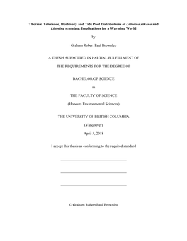 Thermal Tolerance, Herbivory and Tide Pool Distributions of Littorina Sitkana and Littorina Scutulata: Implications for a Warming World