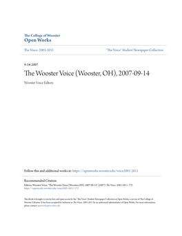 The Wooster Voice the College of Wooster's Student Newspaper Since 1883 Published Weekly on Fridays