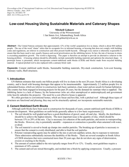 Low-Cost Housing Using Sustainable Materials and Catenary Shapes