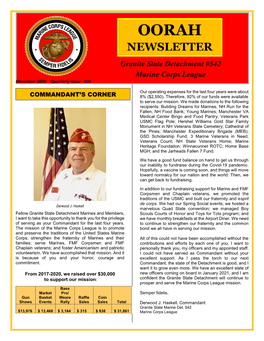 NEWSLETTER Granite State Detachment #542 Marine Corps League December 2020 Quarterly Issue: 001