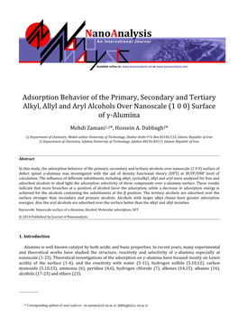 Adsorption Behavior of the Primary, Secondary and Tertiary Alkyl, Allyl and Aryl Alcohols Over Nanoscale (1 0 0) Surface of Γ-Alumina