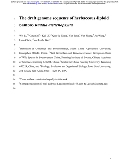 The Draft Genome Sequence of Herbaceous Diploid Bamboo