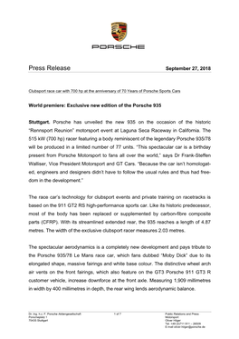 Press Release September 27, 2018