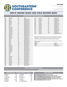 2015 SEC Men's Indoor Track and Field Record Book Layout 1