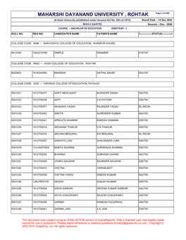 MAHARSHI DAYANAND UNIVERSITY , ROHTAK Page 1 of 549 (A State University Established Under Haryana Act No