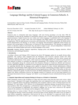 Language Ideology and the Colonial Legacy in Cameroon Schools: a Historical Perspective