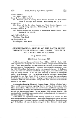 Ornithological Results of the Baffin Island Expeditions of 1928-1929 and 1930-1931, Together with More Recent Records