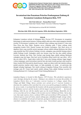 Inventarisasi Dan Penentuan Prioritas Pembangunan Embung Di Kecamatan Lamaknen Kabupaten Belu, NTT