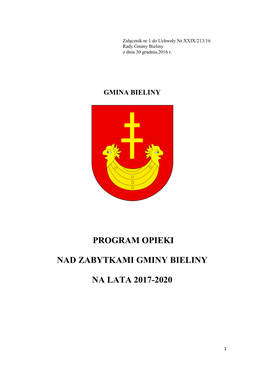 Program Opieki Nad Zabytkami Gminy Bieliny Na Lata 2017-2020