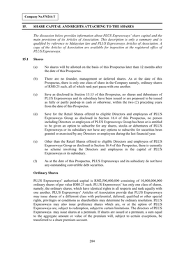 15. Share Capital and Rights Attaching to the Shares 284