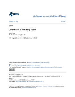 Omar Khadr Is Not Harry Potter