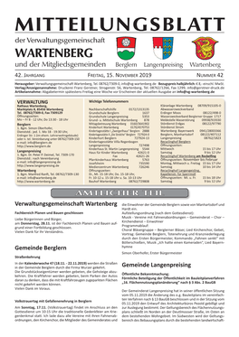 Mitteilungsblatt Nummer 42 Vom 15.11.2019