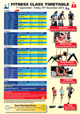 Fitness Class Timetable