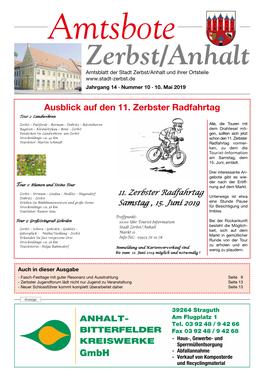 Zerbst/Anhalt Amtsblatt Der Stadt Zerbst/Anhalt Und Ihrer Ortsteile Jahrgang 14 · Nummer 10 · 10