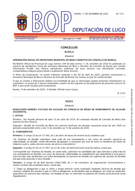 CONCELLOS BURELA Anuncio APROBACIÓN INICIAL DO INVENTARIO MUNICIPAL DE BENS E DEREITOS DO CONCELLO DE BURELA