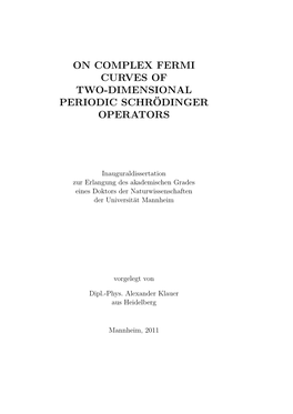 On Complex Fermi Curves of Two-Dimensional Periodic Schrodinger¨ Operators