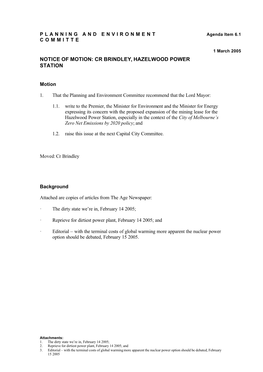 Notice of Motion: Cr Brindley, Hazelwood Power Station