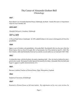 The Career of Alexander Graham Bell Chronology