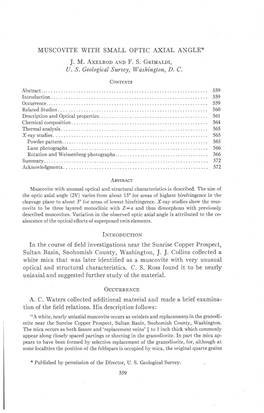 MUSCOVITE with SMALL OPTIC AXIAL ANGLE* J. M. Axornod AND