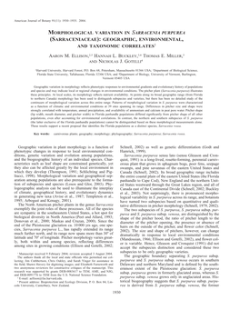 Morphological Variation in Sarracenia Purpurea (Sarraceniaceae): Geographic, Environmental, and Taxonomic Correlates1